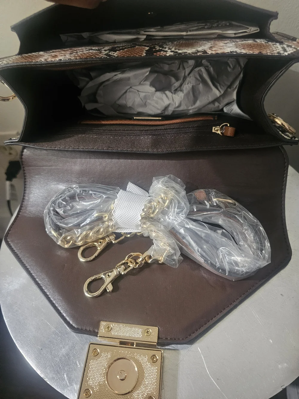 ALDO Lailarea Satchel Bag NWT Brown Croc & Snake Print Top Handle Crossbody